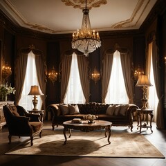 Fototapeta premium Luxurious Living Room Interior with Classic Furniture and Elegant Decor