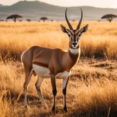Sable Antelope at Sunset in African Savanna