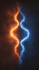 Dynamic energy streams colliding in a mesmerizing dance of fire and ice abstract concept with dark background
