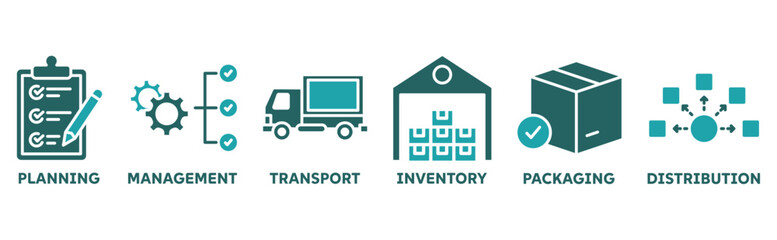 Logistisc icon set illustration concept with icon of planning, management, transport, inventory, packaging, distribution 