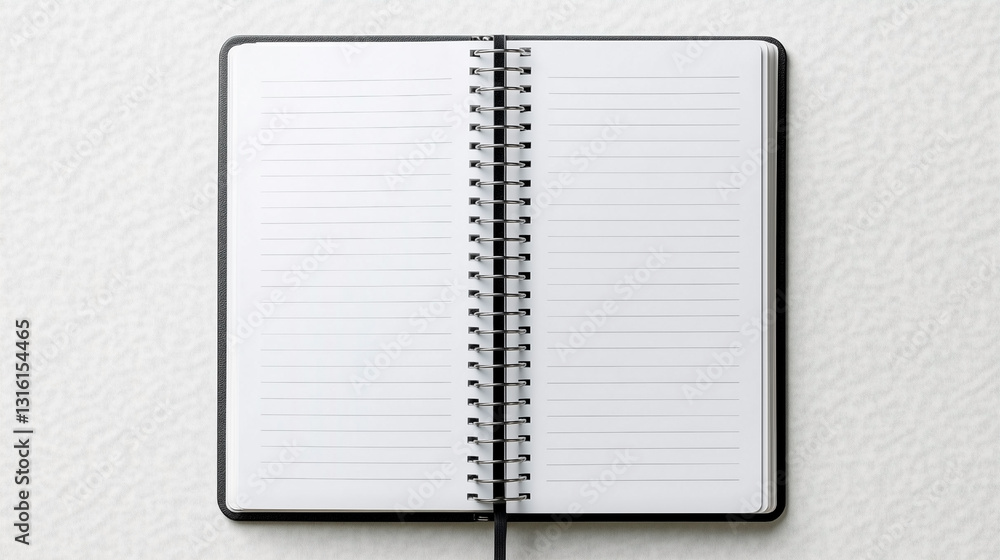 Poster a spiral bound notebook is open to a blank page