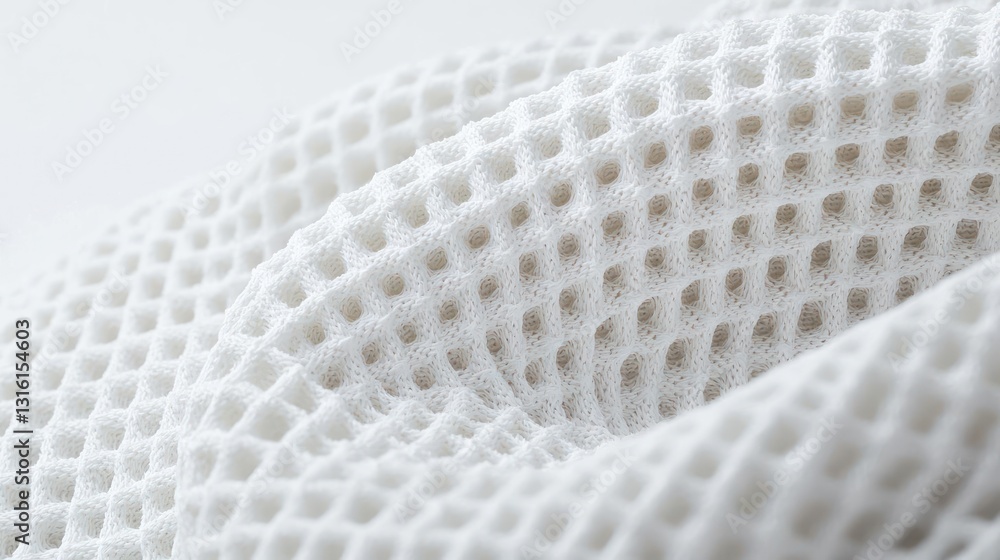 Poster abstract close up of white mesh fabric with honeycomb structure and wavy texture