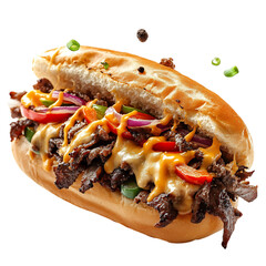 A Hearty Cheesesteak Sandwich with Peppers Onions Isolated on Transparent Background
