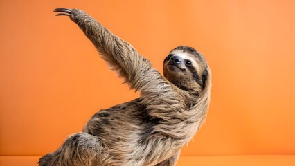Adorable Sloth Reaching Up on Orange Background Wildlife Animal Portrait