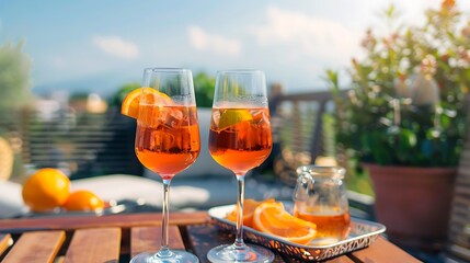 Refreshing Summer Cocktails with Citrus Garnish on a Sunlit Terrace