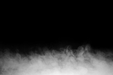Close-up photo set of abstract white smoke or vapor floating on black background. Fog and clouds effect for design. Smog elements.	
