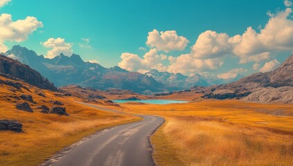 Fototapeta premium The mountain road is surrounded by a beautiful landscape and winding roads
