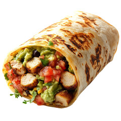 A Crispy Chicken Burrito with Salsa Cheese and Guacamole Isolated on Transparent Background