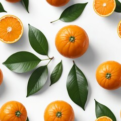 Fresh Oranges with Leaves - Flat Lay Pattern