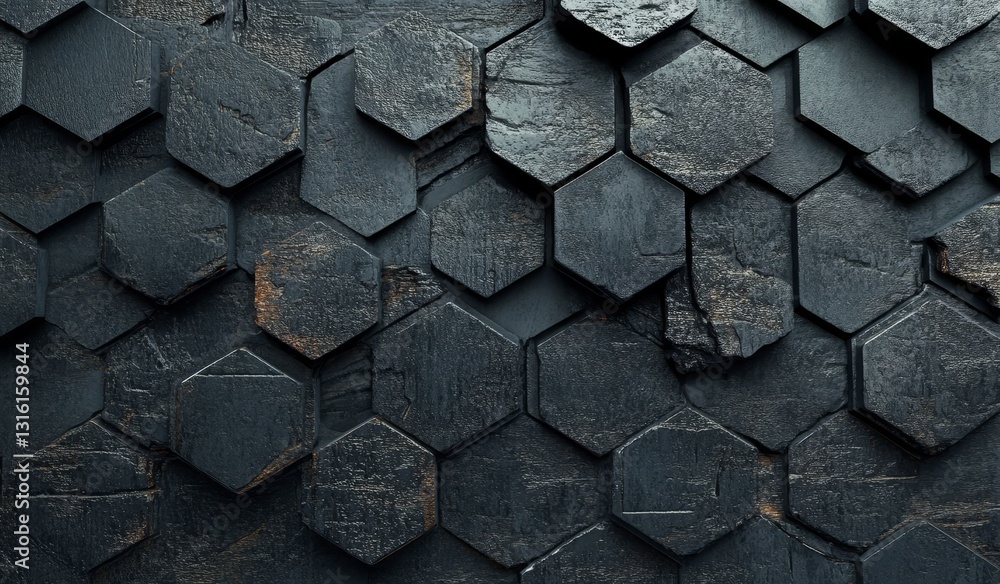 Poster an image of a honeycomb surface with hexagons that are rough and sharp, generated using ai