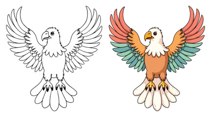 Eagles Line Art Vector Outline Illustration Black and White with Coloring Sample