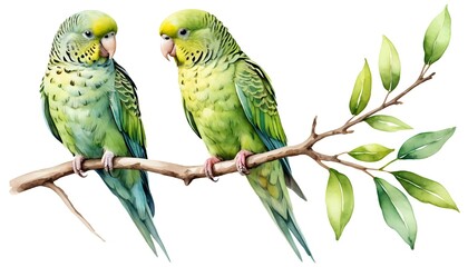 Obraz premium Two Budgies on Branch