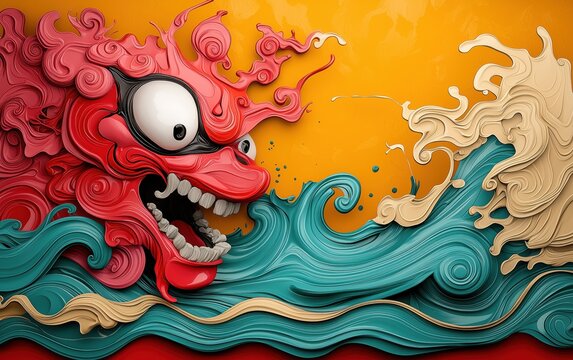 Japanese Art Fusion: Abstract Funk Music Waves