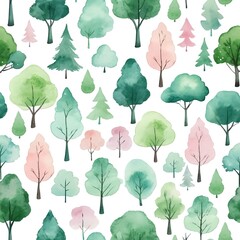 Obraz premium Watercolor Seamless Pattern of Pastel Trees
