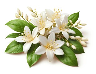 Obraz premium Fragrant White Flowers with Lush Green Leaves