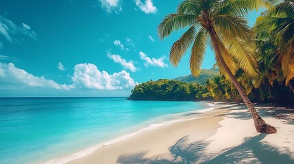 Obraz premium Tropical Beach Paradise Palm Trees White Sand Turquoise Ocean