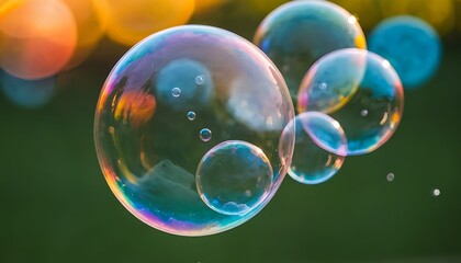 Naklejka premium Rainbow Soap Bubbles Floating in Sunlight