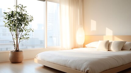 Cozy bedroom retreat urban apartment interior design sunlit environment modern viewpoint