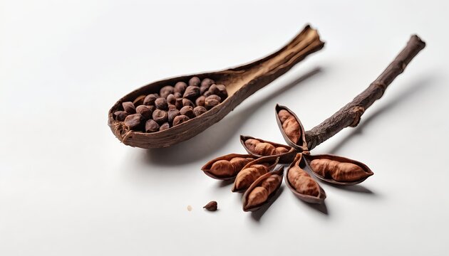 Dried Calabur Seeds and Pods on White Background