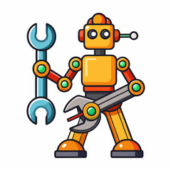 mechanical robot hand holding a wrench