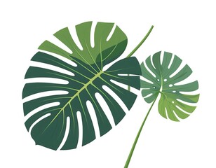 Tropical Monstera Leaves on White Background
