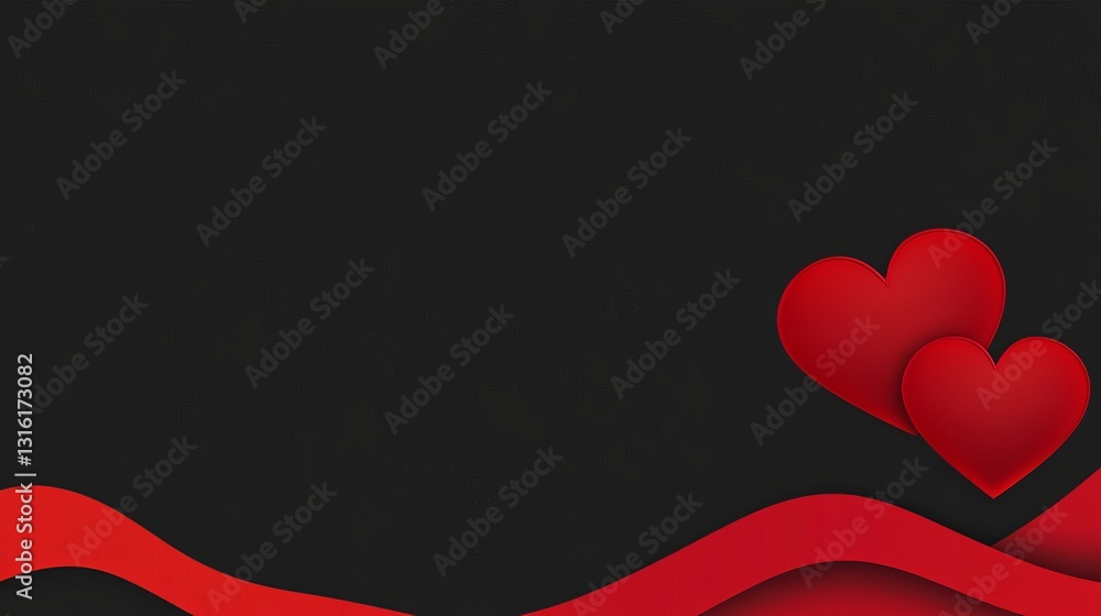 Poster an abstract design with a red and black color scheme, complete with two red hearts, ideal for use in