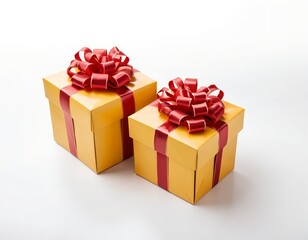 Obraz premium Two Gold Gift Boxes with Red Ribbons