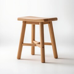 Modern Wooden Stool, Simple Design, Light Wood