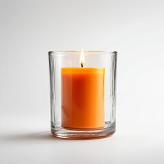 Burning Orange Candle in Glass Holder