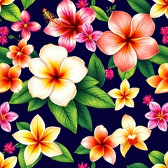 Obraz premium Seamless floral pattern, Flower pattern,Tropical Floral Pattern with Vibrant Hibiscus and Plumeria on Dark Background