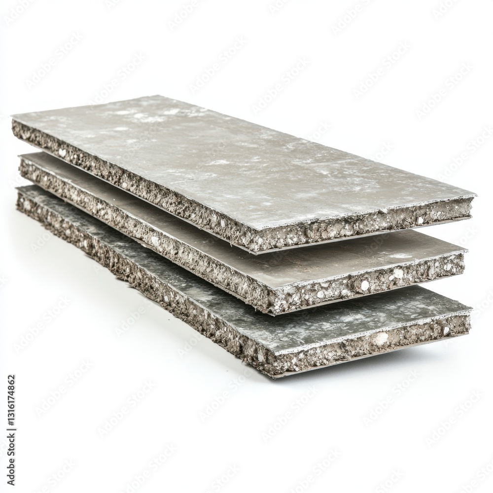 Poster three rectangular composite panels stacked on a white background. the panels show a layered structur