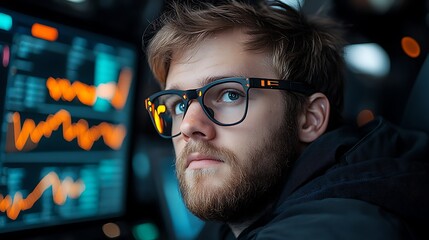 Data analyst in tech environment close-up view on financial trends and business insights