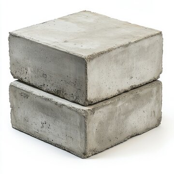 Two gray concrete blocks stacked on top of each other against a white background. The blocks are rough textured and have slightly uneven edges.