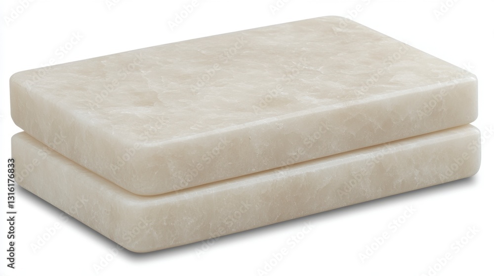Poster two off white rectangular marble slabs stacked on a white background. the marble has a subtle textur