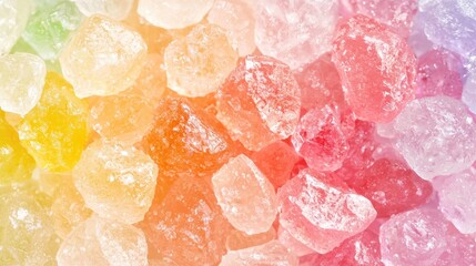 Assorted Colorful Sugar Candies Closeup with Vibrant Texture in Various Shapes and Bright Pastel Shades Creating an Appetizing and Whimsical Background