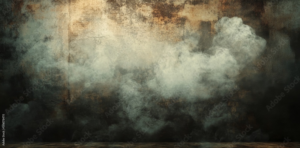 Aufkleber brown smoke with a textured appearance curls dynamically against a dark and deep backdrop, producing