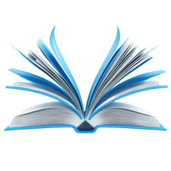 3d rendering of an open book with blue cover