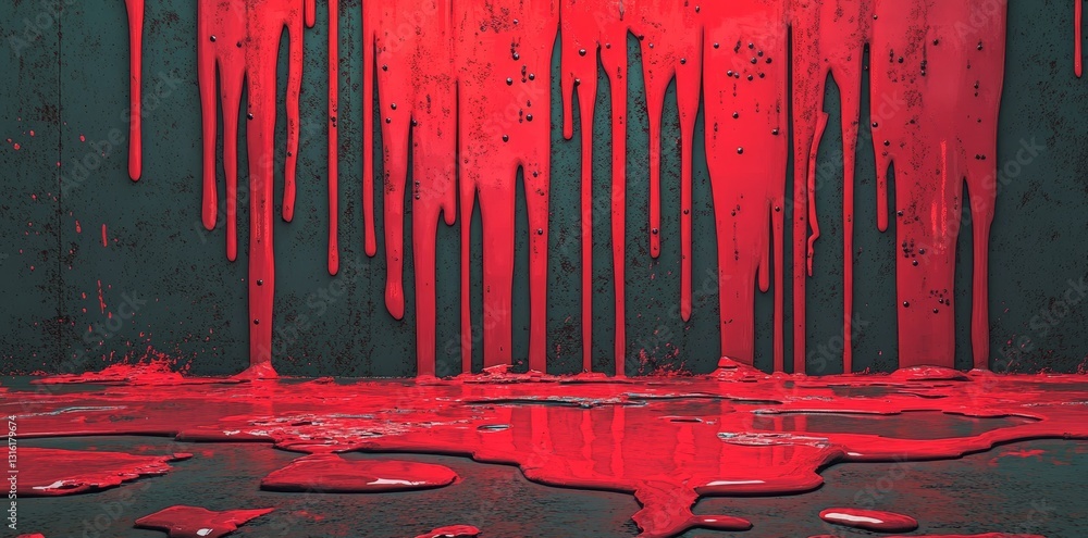 Poster red paint splatters on a black grunge textured background to create a dramatic and abstract design w