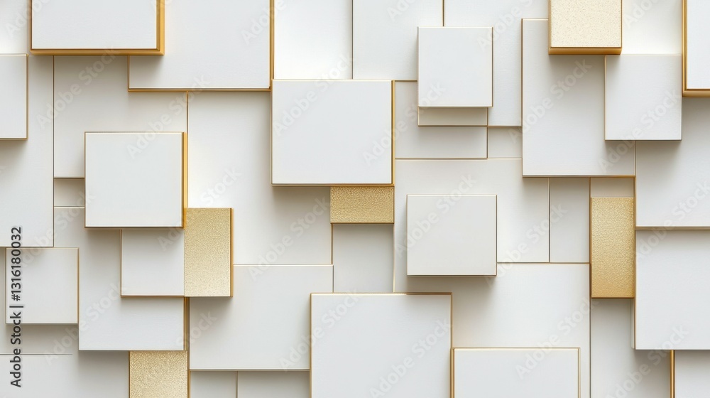 Poster modern gold and light grey square overlapped pattern on background with shadow. white background. mi