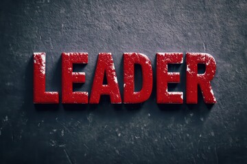 A striking visual of the word "LEADER" in red font with subtle white text underneath, representing the qualities of leadership and success.