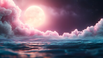 Moonlit ocean scene dreamy seascape digital art night sky ethereal vibes for relaxation