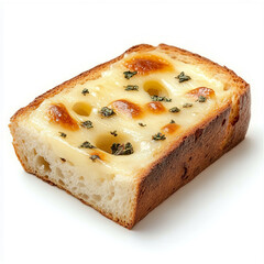 a piece of bread with cheese and herbs