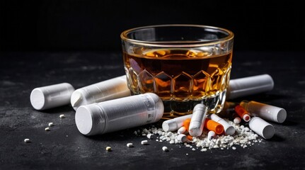 Whiskey Pills and Cigarettes Substance Abuse Prevention Image