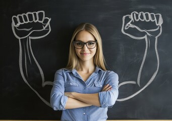 Empowering women in education as a teacher showcases strength and confidence in a creative classroom setting. Generative AI
