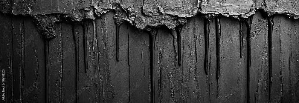 Poster a grungy metallic surface is transformed by cascading black paint, creating a dramatic dark texture 