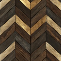 Herringbone wood pattern, dark brown and beige tones.