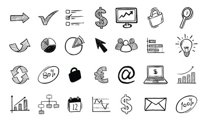 A Collection of Hand Drawn Business and Finance Icons
