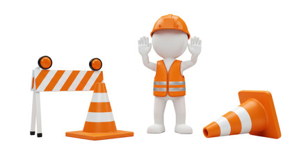 Isolated Road Worker Construction Site Safety Signage