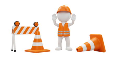 Isolated Road Worker Construction Site Safety Signage