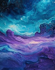 Obraz premium A beautiful watercolor painting shows a purple and blue nebula filled with many stars